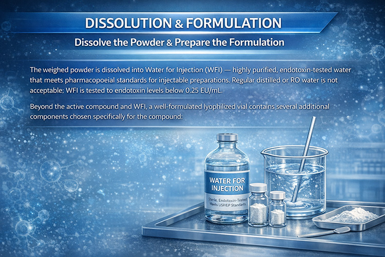 Mixing vessel with labeled excipient layers for peptide formulation